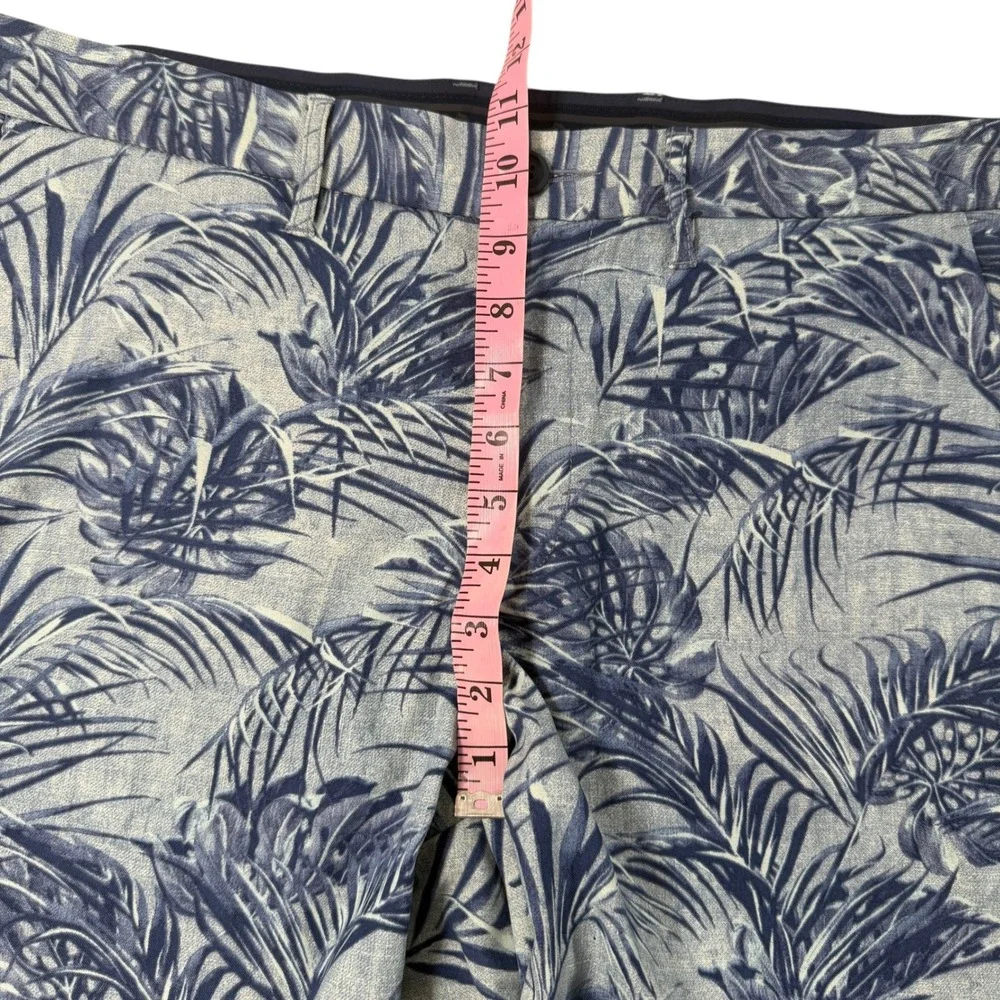 Tommy Bahama Mens 36 Blue Tropical Palm Leaf Print Linen Blend Shorts Summer